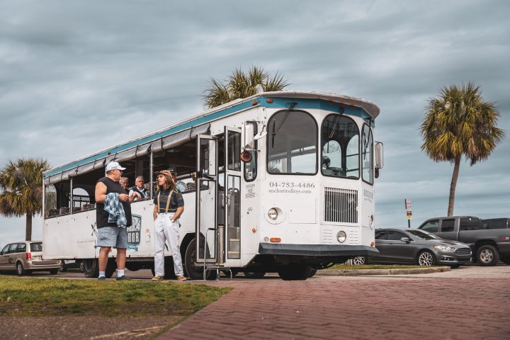 a bus that is parked on the side of a road