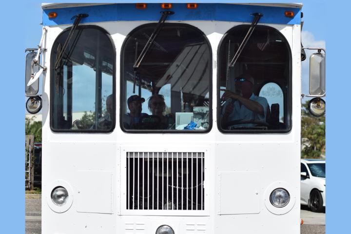 a close up of a bus