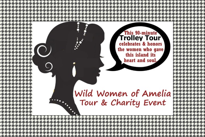 Silhouette of a woman with text: Wild Women of Amelia Tour & Charity Event.